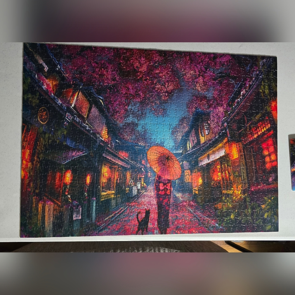 B2G1 💜 EUC 1000 piece puzzle Asian scene women with parasol umbrella watercolor